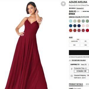 Azazie Avelina Burgundy - A-Line V-Neck Pleated Chiffon Dress